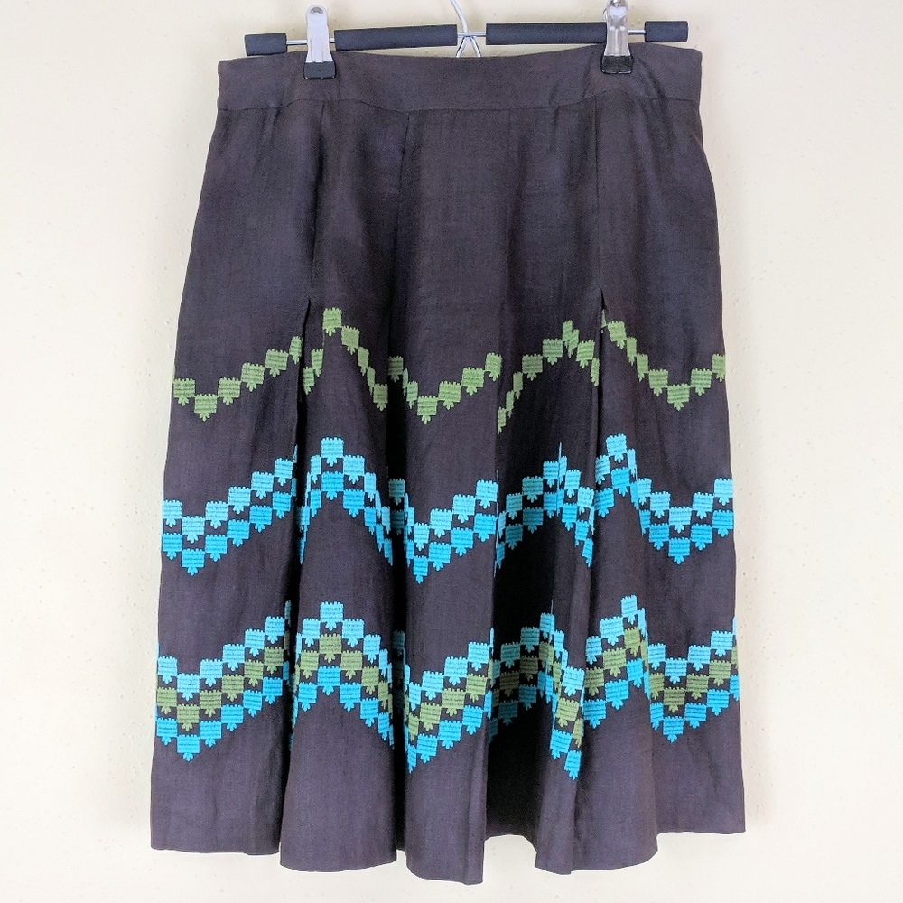 Ann Taylor Loft Linen Embroidered Brown Skirt 2
